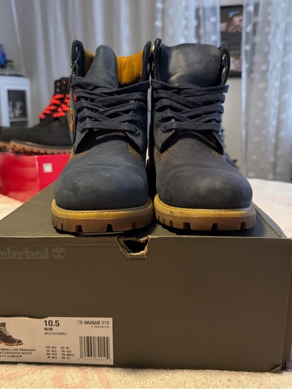 Timberland Men's Navy Nubuck Boots with Wheat Outsole